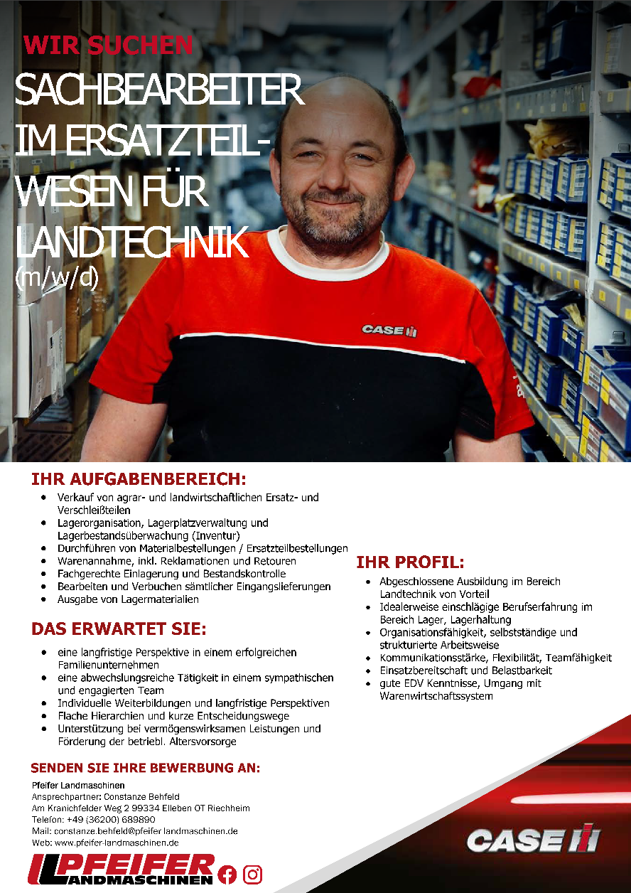 SACHBEARBEITER IM ERSATZTEILWESEN FÜR LANDTECHNIK (m/w/d)